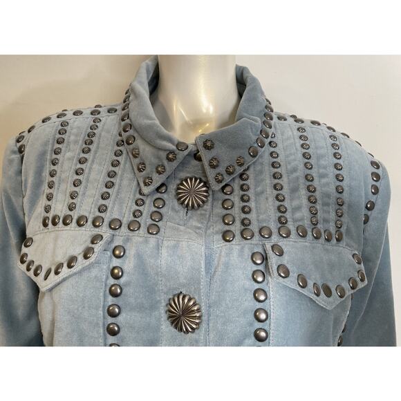 Double D Ranch Balcones Blue Velvet Inez Jacket NWT 2X Conchos Studs Pockets - Picture 4 of 16